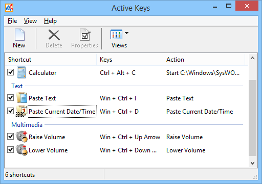 Active Keys Main Window